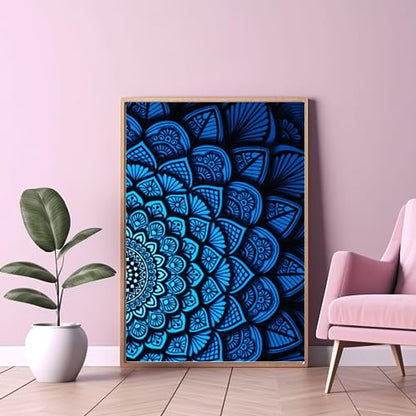 Modern Merch Mandala Diamond Art Kits for Adults, Blue and Black Pattern 5D Diamond Painting for Adults, DIY Mandala Wall Art, Cross Stitch Pattern Gem Art, Full Round Drill 12x16 - color: Blue Mandala