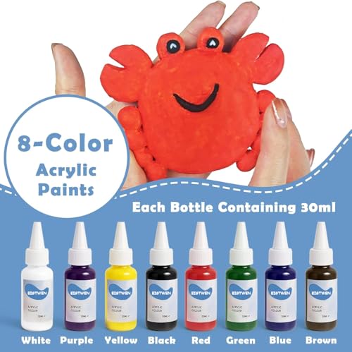 EIGTWEN 20pcs Air Dry Clay for Adults Kit, Full Tools, Ideal for Beginners | 4.4oz Air Dry Clay, 50ml Gloss Glaze, 8 Colors of Paint, Sculpting Tools, Paintbrushes, Brushes, Sponges,Complete Tools