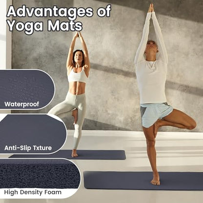 Fitvids Yoga Mat, 1/2-Inch Extra Thick High Density Exercise Mat, Anti-Tear Exercise Yoga Mat with Carrying Strap, Suitable for Various Yoga Exercises - color: Graphite