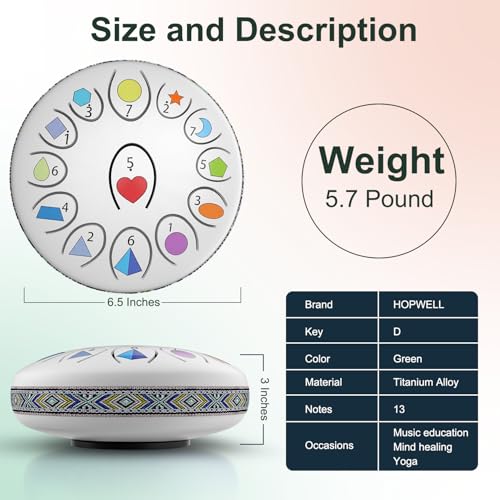 REGIS Steel Tongue Drum, Rain Drum for Outside Garden, Waterproof Meditation Rain Chime, UV-Printed Notes & Geometric Design, with Bag, Mallets & Music Book(White 6.5 Inch 13 Notes) - color: White