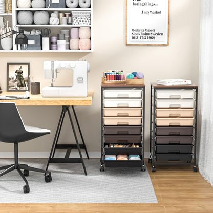 SYKIARIOL Rolling Cart with Drawers, 8 Drawers Utility Cart, Brown Gradient - color: Brown Gradient