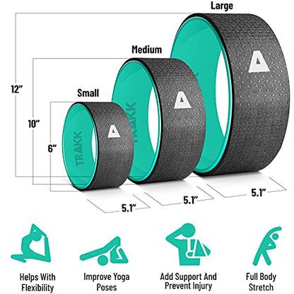 TRAKK SPORT 3in1 Foam Roller Fitness Yoga Wheel For Back Pain Relief, Stretching, Tissue Massage, & Spinal Alignment, Supports 660lbs, Set of 3, Black