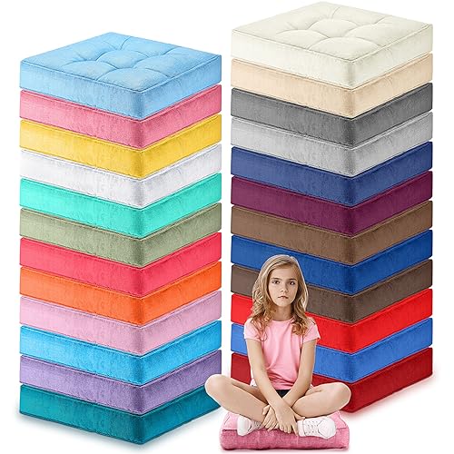 Fumete 24 Pcs Square Floor Pillows for Kids and Adult 16''x16'' Flexible Seating Floor Cushion for Classroom Multicolor Meditation Cushions for Home Daycare Preschool Yoga Meditation (Assorted Color) - color: Assorted Color