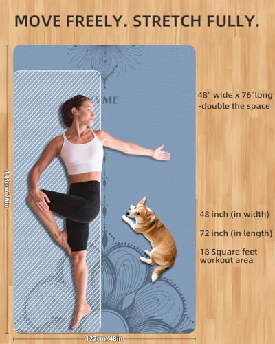 Large Yoga Mat (75.5"x47.6"x0.4"）Extra Wide & Thick 10mm | Non-Slip Exercise Mat, High-Density TPE Mat for Yoga Pilates & Home Gym Workouts - color: Blue-gray