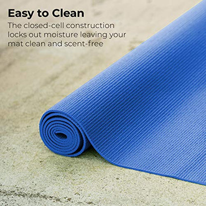 Bulk Yoga Mats, 10 Pack, 4mm Thick, 68x24in | Bulk Non Slip Exercise Mats for Workout, Stretching, Fitness - Wholesale Non Toxic Gym Mats for Home, Schools and Studios - color: Blue