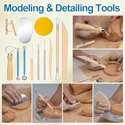 Amrules 12 Pcs Polymer Clay Sculpting Tools Kit for Adults, Light Yellow | Smooth Comfortable Handles, Sturdy Wood & Stainless Steel, Perfect for Beginners, Pottery Lovers & Diy Craft - color: Lightyellow-12Pcs