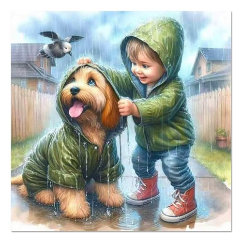 WULINHUAFA Dog and Boy Paint by Numbers Adults Beginner 16x16 Inch | Dog Adult Paint by Number Kits, DIY Acrylic Oil Easy Painting by Numbers for Gifts Home Wall Decor Without Frame - color: DOG