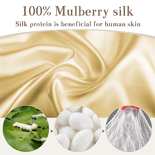 SECZIPE 100% Mulberry Silk Sleep Mask Eye Mask for Women Man with Adjustable Band, for Side Sleeper Blackout Sleep Mask for Travel Rest and Office (Gold) - color: Gold