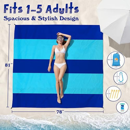 Aroveea Beach Blanket Waterproof Sandproof 78''X81''/10'X9' Oversized Mat - color: 2blue, size: 78''x81''