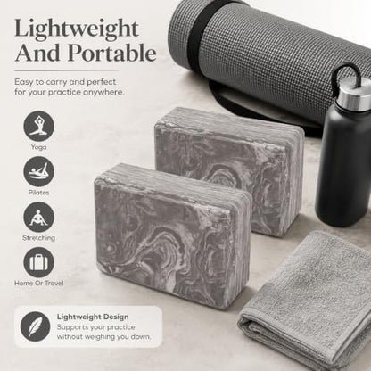 EXERZ Yoga Blocks 2 pack, Gym Blocks, Exercise Workout Fitness Bricks, Pilates Stretch Handstand Non-Slip - color: Marble Black