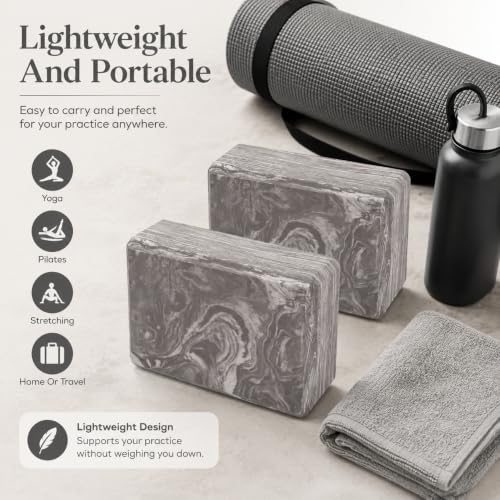 EXERZ Yoga Blocks 2 pack, Gym Blocks, Exercise Workout Fitness Bricks, Pilates Stretch Handstand Non-Slip - color: Marble Black