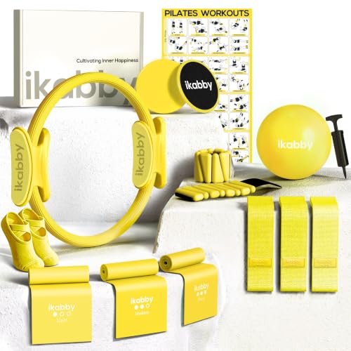Pilates Kit, Home Pilates Kit with Weights, Pilates Equipment for Home Workout, Pilates Essentials Kit for Women, Yoga Pilates Mat Kit for Beginners, Pilates Set - color: Yellow