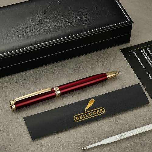 BEILUNER Red Lacquer Gel Pen With 24K Gold Finish, Retractable Pens, Gift Pen Set, Professional, Elegant, Writing, Executive, Office, Nice Fancy Designer, Perfect for Men and Women - color: Red and Gold Finish