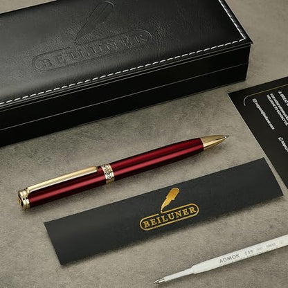 BEILUNER Red Lacquer Gel Pen With 24K Gold Finish, Retractable Pens, Gift Pen Set, Professional, Elegant, Writing, Executive, Office, Nice Fancy Designer, Perfect for Men and Women - color: Red and Gold Finish