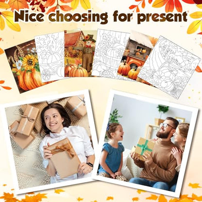 Honoson 6 Pcs 6 Inch Pre Drawn Outline Canvas Paint Kit with Pictures for Adults Paint Party Stretched Canvas Art Boards Set for Adult Beginner (Autumn Style) - style: Autumn Style