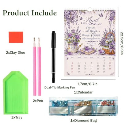 2027 Diamond Art Wall Calendar for Adults Beginners 12 Monthly Holiday Themes 8.9" x 6.7" Hanging Loop DIY Craft Wall Calendars with Notes Section for Home Office Planning-Inspirational quotes - color: Inspirational quotes