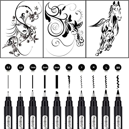 PANDAFLY Calligraphy Pens for Writing, 10 Size, Hand Lettering Pens | Brush Pens Calligraphy Set for Beginners, Calligraphy Brush Pens for Art Drawing, Sketching, Scrapbooking, Journaling