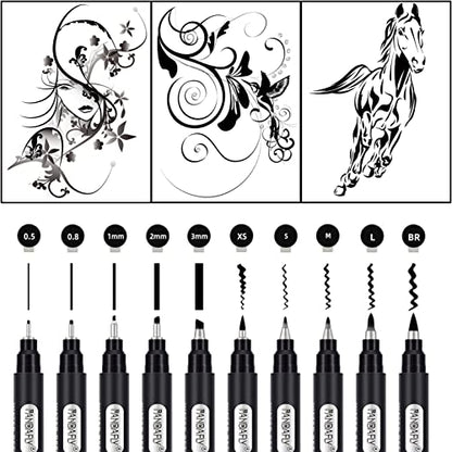 PANDAFLY Calligraphy Pens for Writing, 10 Size, Hand Lettering Pens | Brush Pens Calligraphy Set for Beginners, Calligraphy Brush Pens for Art Drawing, Sketching, Scrapbooking, Journaling