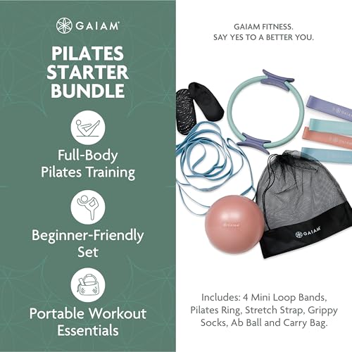 Gaiam Pilates Starter Bundle, Mat, Ring & Resistance Kit