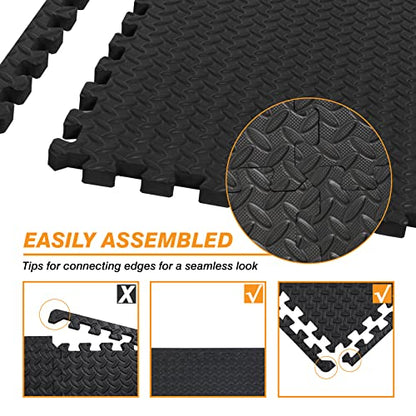 Torin ABPM001BK Interlocking Foam Mat Protective Exercise Workout Puzzle Floor Mat Tiles for Home Gym Equipment - 6 Pieces, 24 Square feet, Black