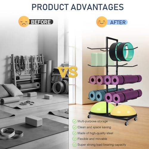 4 Tier Double Sided Metal Yoga Mat Holder, Home Gym Storage Rack