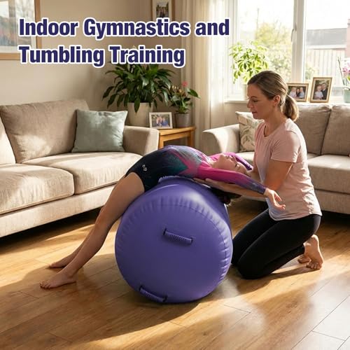 Gymnastics Air Roller Air Barrel Inflatable Tumbling Mat, Tumble Track Backhandspring Mat Gymnastic Equipment with Pump for Yoga Training Cheerleading Home Use - color: A Purple, size: 47.2 x 29.5inch