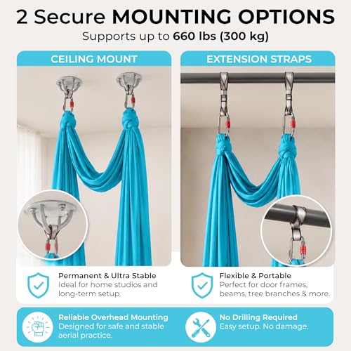 LOTUS78 Aerial Yoga Hammock 5.5 Yards (198 Inches) – Premium Aerial Silk Swing for Antigravity Fitness, Inversion Therapy, Strength & Flexibility | Purple | Yoga Trapeze for Home & Studio - color: Blue