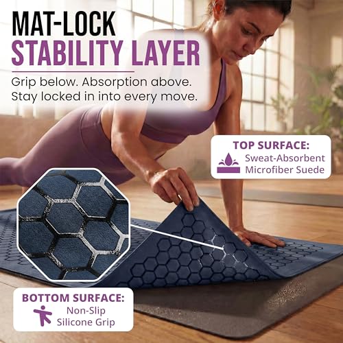 Clever Yoga Hot Yoga Mat Towel – Non-Slip Grip for Hot Yoga, Sweat Absorbent, Honeycomb Silicone Grip, Stays Flat – Ideal for Pilates, Travel, Washable & Lightweight - Dark Blue - color: Darkblue