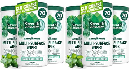 Seventh Generation 다중 표면 물티슈, 가든 민트, 식물 기반 클리닝 물티슈, 거친 연기나 잔여물 없음, 어린이 주변에 안전, 70개 (6팩) - size: 70 Count (Pack of 6)