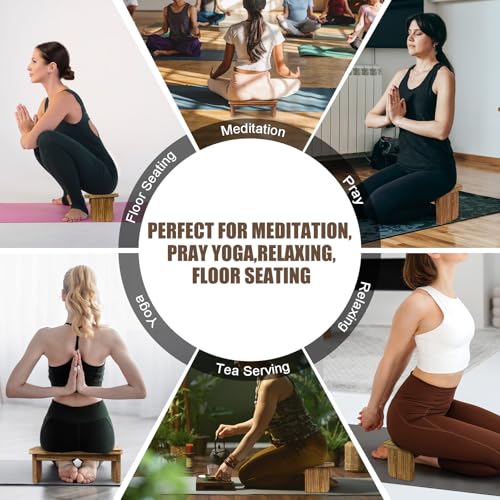 Meditation Bench Kneeling Stool Foldable Wooden Prayer Seat | foldable wooden meditation bench, kneeling prayer stool, ergonomic angled seat, lightweight portable, yoga mindfulness - color: Dark Wood