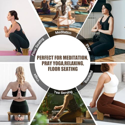 Meditation Bench Kneeling Stool Foldable Wooden Prayer Seat | foldable wooden meditation bench, kneeling prayer stool, ergonomic angled seat, lightweight portable, yoga mindfulness - color: Dark Wood
