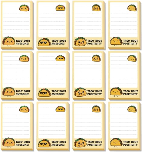 Taco Sticky Notes Gifts – 12 Pads Silly Office Gifts for Coworkers | Funny Tacos Post It Notes, 600 Sheets 3.6 x 2.4 Inch Novelty Notepads, Taco Self-Stick Memo Pads for Office, School, Desktop - color: 12pcs Taco