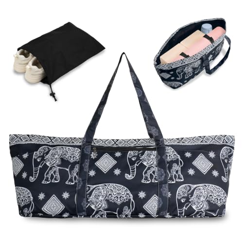 Yoga Mat Bag Yoga Tote Bag with Large Waterproof Zipper Pocket and Drawstring Pocket Yoga Mat Bag Carrier Fit Most Size Mats and All You Stuff - color: navy blue