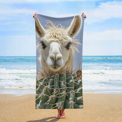Microfiber Mexican Llama Cactus Beach Towel Oversized 62x31 Sand Free & Quick Dry Travel Towel for Adults Super Absorbent Lightweight Thin Pool Towels for Swim Camping Yoga Gym Vacation Essentials