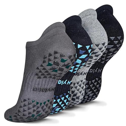 Hylaea Unisex Non Slip Socks with Grip for Yoga, Hospital, Pilates, Barre | Ankle, Cushioned | Breathable Cotton, Thick Cushioned Sole, Anti-Slip, Ankle Protection, Men Women, Ideal for Yoga, Barre, Hospital & Home Use - color: 4 Pairs Black Grey (Bicolor