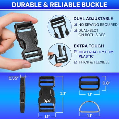 TECEUM 3/4" Nylon Strap Kit with Buckles, Brown 6 yards Repair Set | Heavy duty hardware kit: 6yd webbing, 6 quick release buckles, 12 tri-glide slide clips, 6 metal D-rings for crafting. - color: Brown, size: 3/4" - 6 yards, style: 6 Buckle - 12 Slides -
