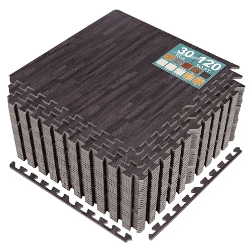 Sorbus Interlocking Wood Grain Foam Floor Tiles (30 Pack, Carbon) - color: Carbon, size: 30 Pack
