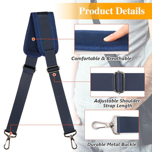 GNEGNI Replacement Shoulder Strap with Fixed Pad, Adjustable Heavy-Duty Crossbody Strap with 360° Metal Swivel Hooks for Laptop, Messenger, Duffel & Tool Bags (Dark Blue) - color: Dark Blue