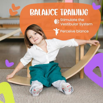 Ultimate Wooden Wobble Balance Board for Kids by bagacootha – Wooden Toddler Toys & Kids Rocker for Endless Play & Imagination | 32" Wobble Balance Board with Felt Base. - color: Blue