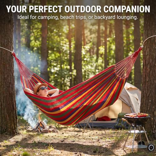 Canvas Hammock 122" Long X 59" Wide 2 Person Hammock 440 pounds Maximum Weight Applicable Scenes in Courtyard Autumn, Indoor Hanging Chairs, Beach Leisure (red Yellow, Full) - color: Red Yellow, size: Full