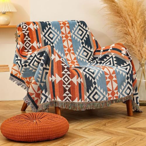 Luxlovery Aztec Throw Blanket Sherpa Lined Lightweight Warm Navajo Rust Blue 51"x63" for Camping Sofa - color: Banni, size: 51"x63",130x160cm