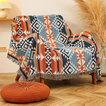 Luxlovery Aztec Throw Blanket Sherpa Lined Lightweight Warm Navajo Rust Blue 63"x86" for Camping Sofa - color: Banni, size: 63"x86",160x220cm