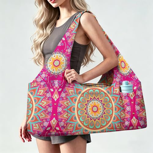 Yoga Mat Bag Large Yoga Bag and Carrier with Strap Zipper and Pockets Fits All Your Stuff Yoga Tote Pilates Bags for Women Fit Most Size Mats - color: Pink