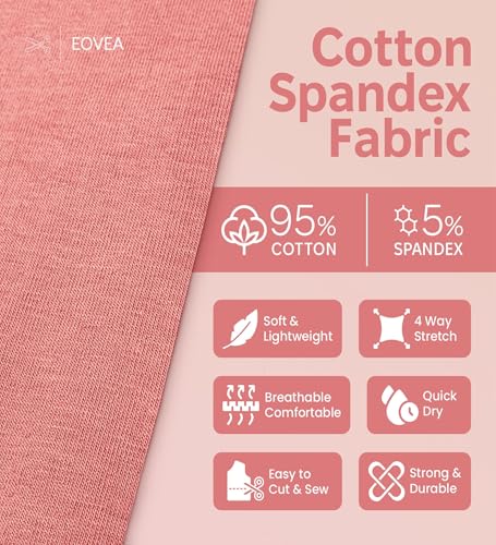 EOVEA - Cotton Spandex Fabric by The Yard - 4 Way Stretch Jersey Knit - Spandex & Cotton T-Shirt Fabric - Lightweight, Breathable - 60" Wide Roll| 10 oz(Dusty Pink, 1 Yard) - color: Dusty Pink, size: 1 Yard
