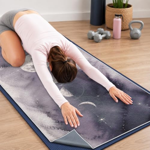 Yoga Mat Towel, Hot Yoga Towel High-Definition Pattern, Machine Washable with Ultra-Absorbent Yoga Towels for Hot Yoga Non Slip for Fitness, Exercise, Pilates, 72 x 27 in, Moon - color: Moon