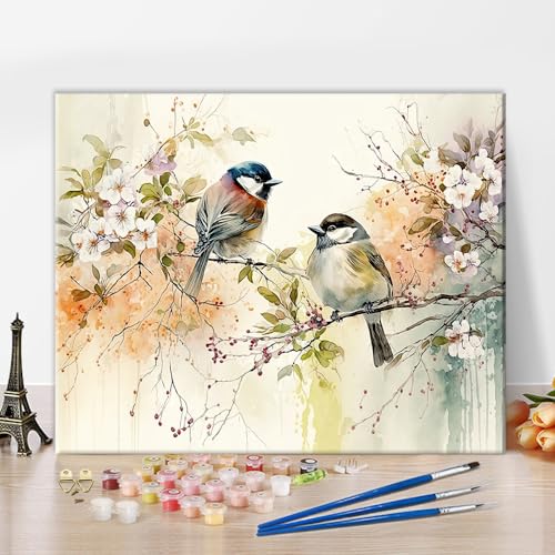 TUMOVO Bird Paint by Numbers Decor Kit for Adults | Bird 16x20 inch unframed canvas with acrylic paints and 3 brushes, DIY gift for adults and relaxing DIY craft. - color: Bird