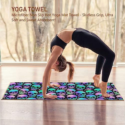Yoga Mat Towel Colorful Skull, 73" x 27" - color: Colorful Skull