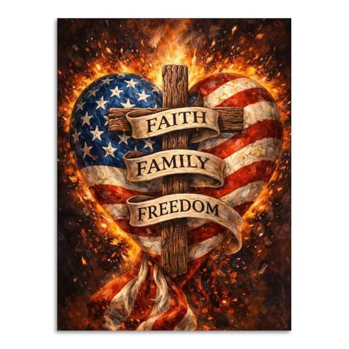 Patriotic Diamond Painting Kits for Adults, American Diamond Art for Adults | Full Round Drill Paint by Diamond, American Flag Diamond Art Painting, Gem Arts and Crafts for Adults Beginners 12x16 Inch - color: Amercian Heart