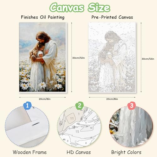 Spandrel Jesus Framed Paint by Numbers Kit for Adult, Jesus Hugging Woman Adult Paint by Number Kits on Canvas, DIY Acrylic Oil Christmas Painting by Numbers for Home Wall Decor, 8x12in - color: Jesus Hugging Woman, Christian