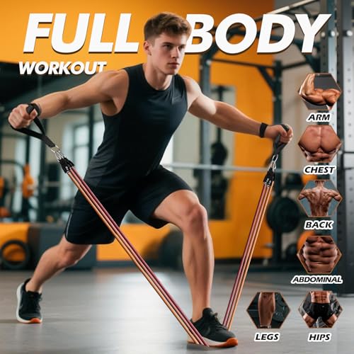 WHATAFIT Resistance Bands with Handles, 5-Level Exercise Bands for Workout - color: Orange Red